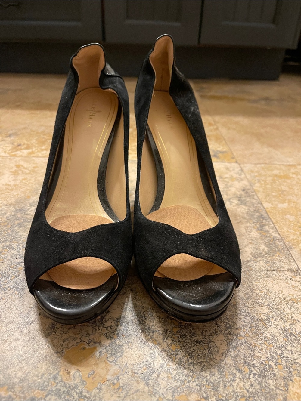 Black Suede Peep-Toe Platform Heels Cole Haan 10 Nike womens